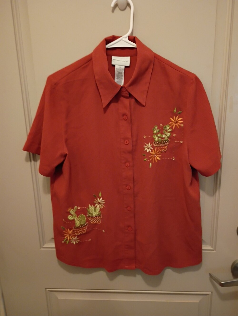 VTG Alfred Dinner Orange Beaded Button Down Collared Shirt Size 10 Southwestern